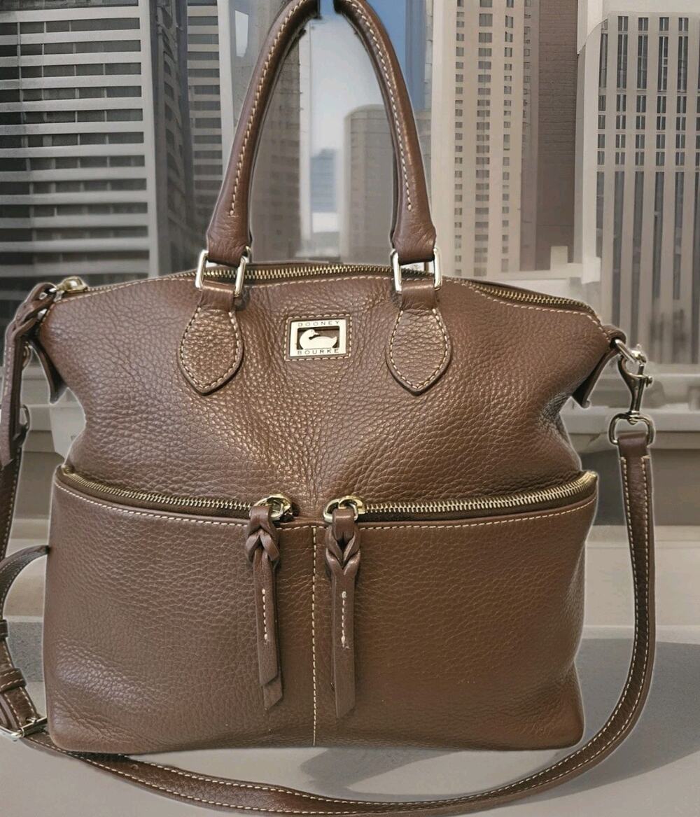 Dooney & Bourke Dillen Double Pocket Brown Leather Shoulder Handbag 13x10x6